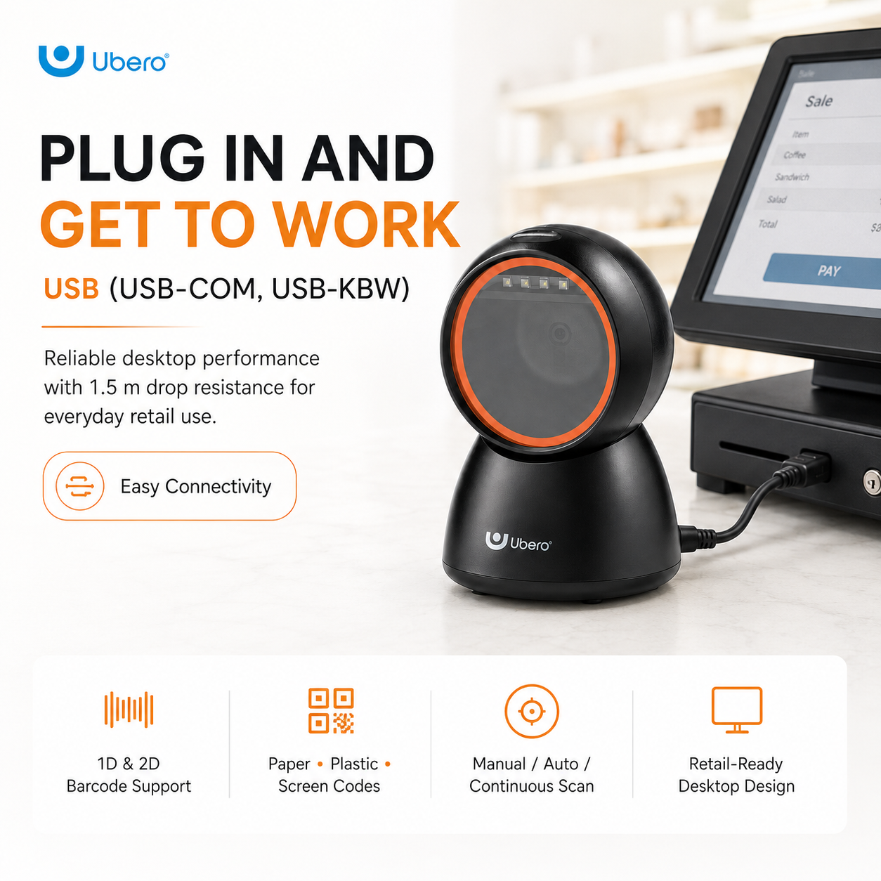 Ubero S3 Desktop Omidirectional 2D Barcode Scanner - Image 6