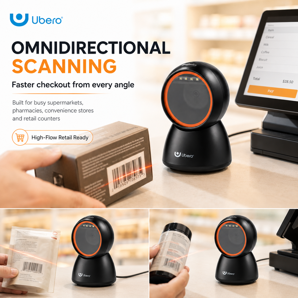 Ubero S3 Desktop Omidirectional 2D Barcode Scanner - Image 2