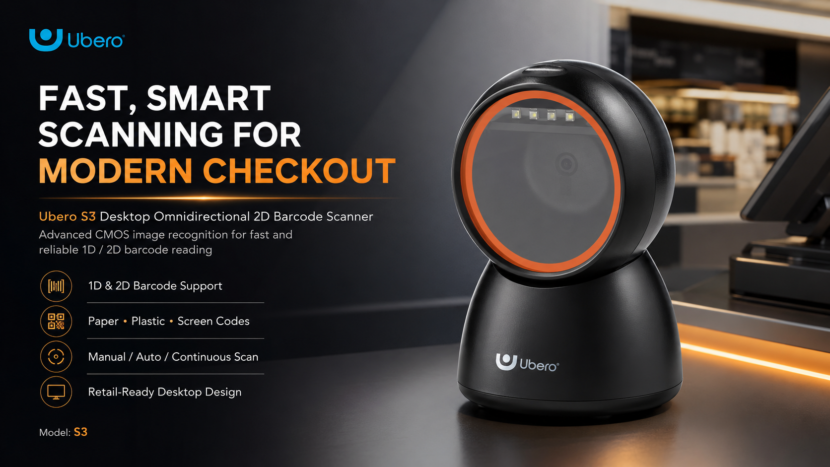 Ubero S3 Desktop Omidirectional 2D Barcode Scanner - Image 11