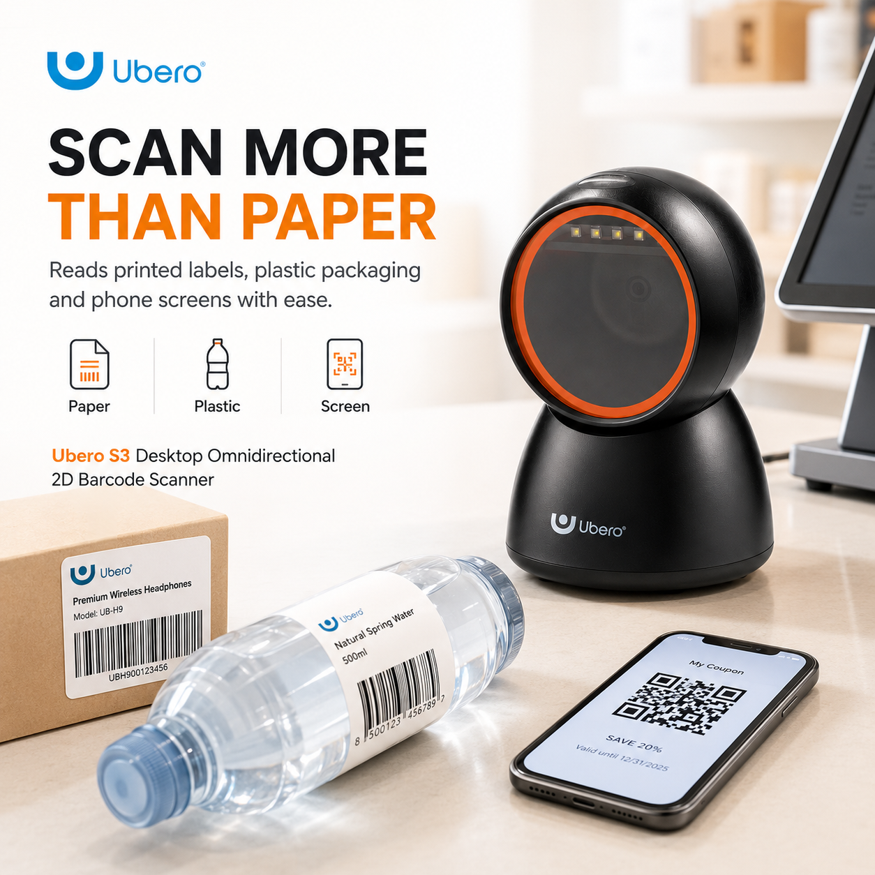 Ubero S3 Desktop Omidirectional 2D Barcode Scanner - Image 3
