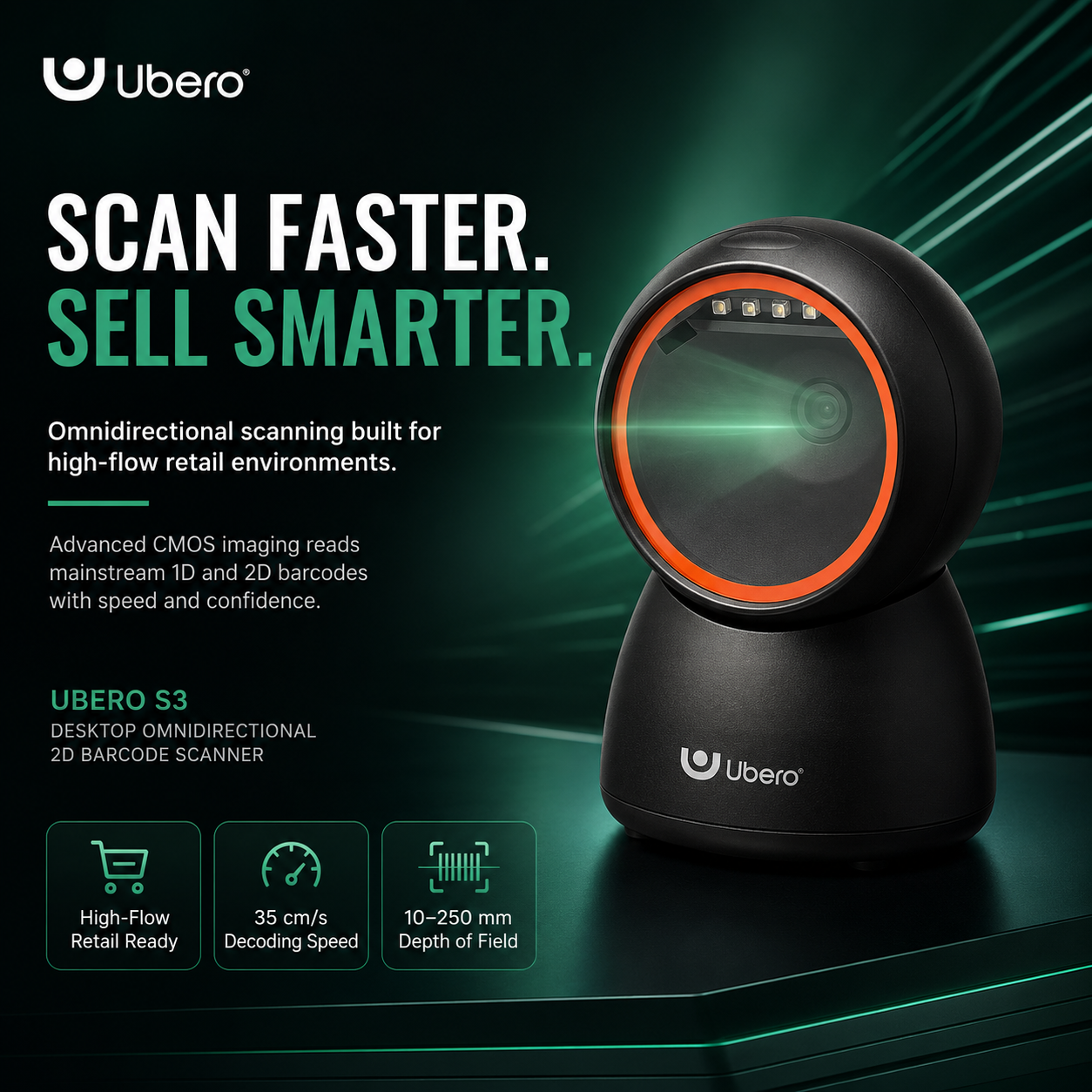 Ubero S3 Desktop Omidirectional 2D Barcode Scanner - Image 12