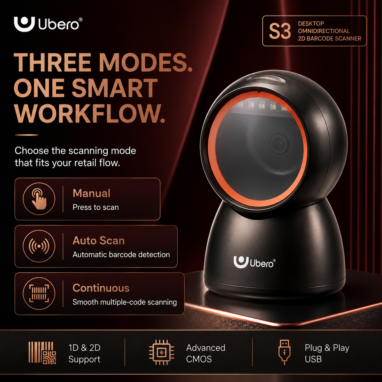 Ubero S3 Desktop Omidirectional 2D Barcode Scanner - Image 14