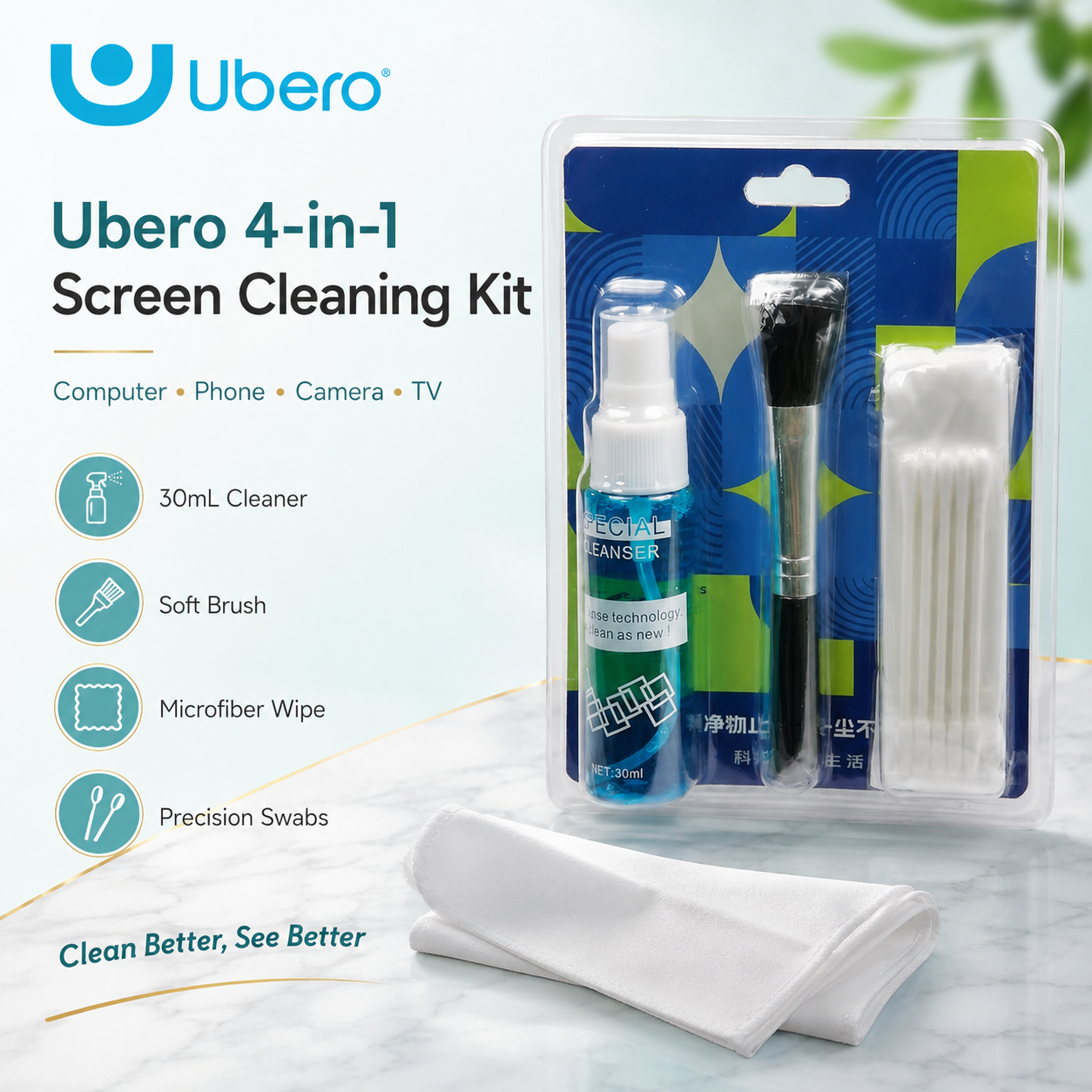 Ubero 4 in 1 Computer, Phone, Camera & TV Screen Cleaning Kit - Image 2